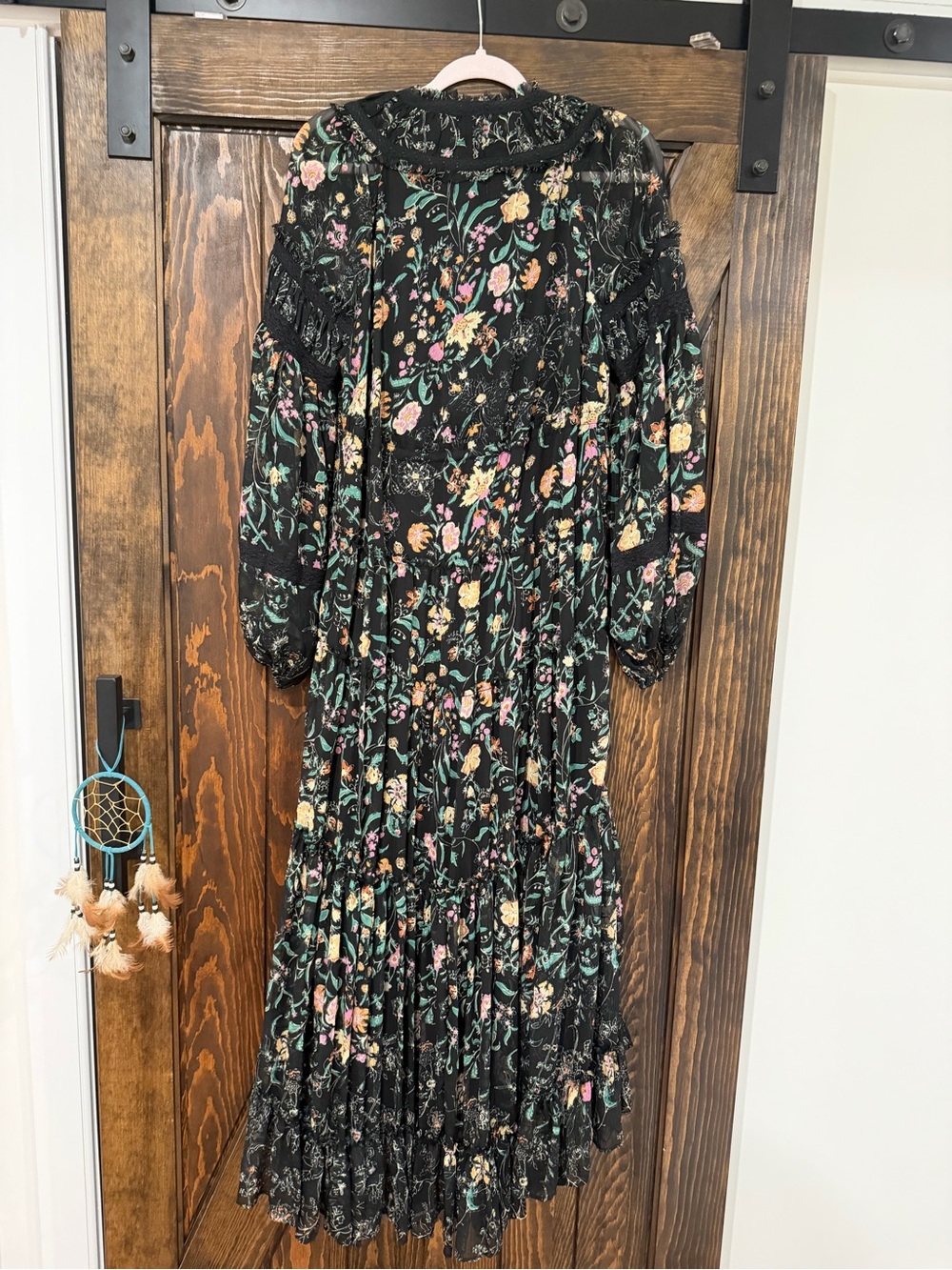 Free People Black Floral Ruffled V-Neck Blouse - Picture 6 of 6